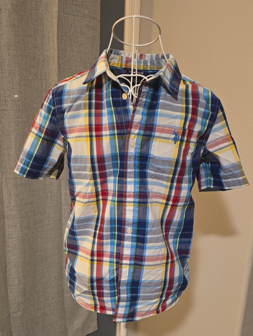 Boys' Short-Sleeve Plaid Button-Down Shirt - Blue/Multicolor